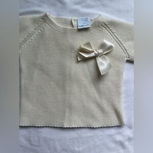 Elegant Cream Knit Sweater with Satin Bow